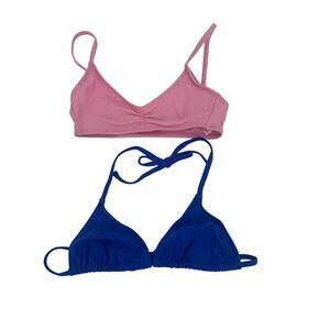 Xhilaration Juniors XS Pink Blue Set of 2 Bikini Top Swimwear Swimsuit Set
